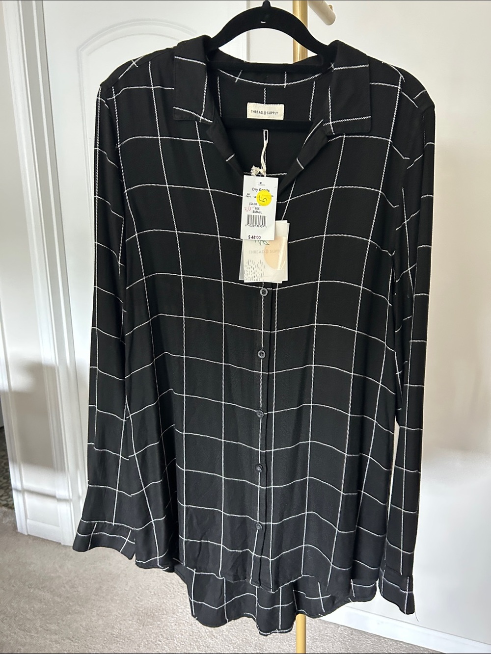 Thread & Supply Black Windowpane Button-Up Blouse
